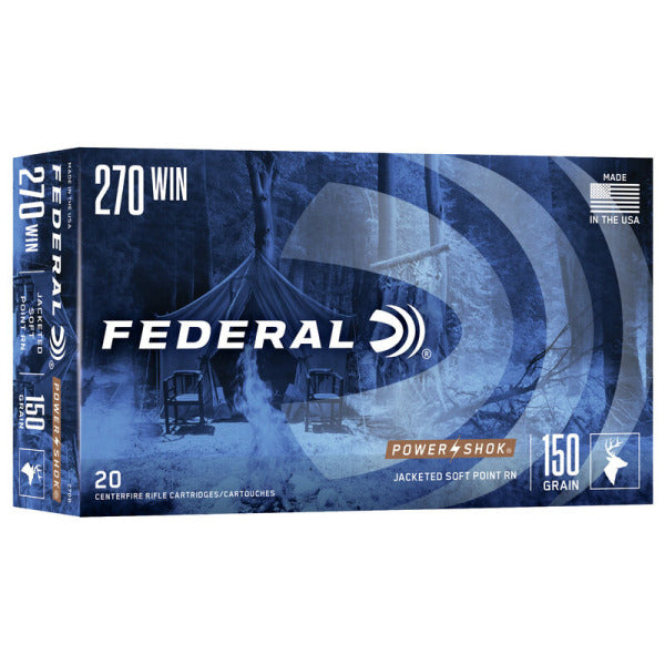 Federal Premium Power-Shok 270 Winchester Ammunition 150 Grain Jacketed Soft Point Box of 20