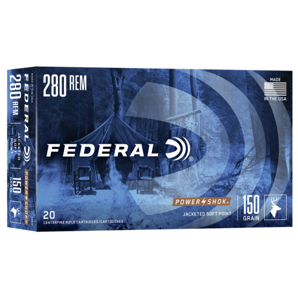 Federal Premium Power-Shok 280 Remington Ammunition 150 Grain Jacketed Soft Point Box of 20