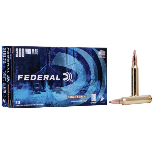 Federal Premium Power-Shok 300 Winchester Magnum Ammunition 180 Grain Jacketed Soft Point Box of 20