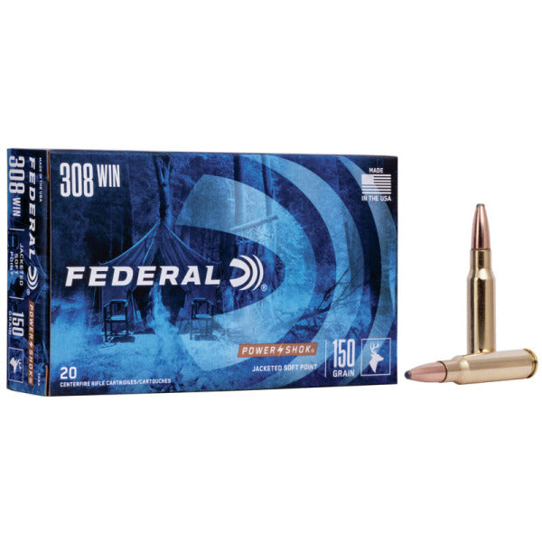 Federal Premium Power-Shok 308 Winchester Ammunition 150 Grain Jacketed Soft Point Box of 20