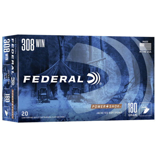 Federal Premium Power-Shok 308 Winchester Ammunition 180 Grain Jacketed Soft Point Box of 20