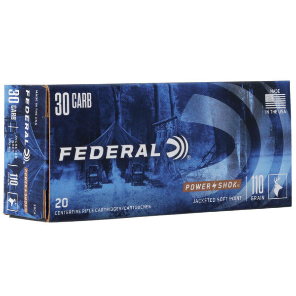 Federal Premium Power-Shok 30 M1 Carbine Ammunition 110 Grain Jacketed Soft Point Box of 20