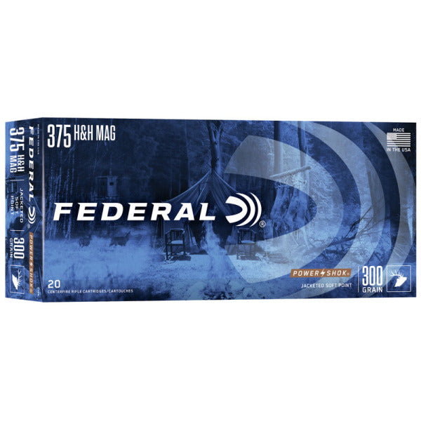 Federal Premium Power-Shok 375 H&H Magnum Ammunition 300 Grain Jacketed Soft Point Box of 20