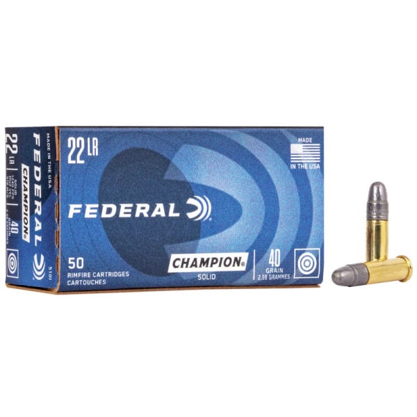Federal Premium Champion 22 Long Rifle Ammunition 40 Grain Lead Round Nose Box of 50