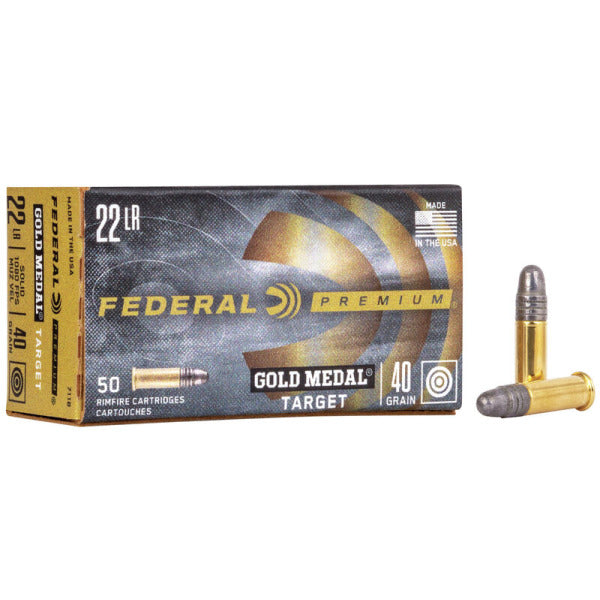 Federal Premium Gold Medal Target 22 Long Rifle Ammunition 40 Grain Lead Round Nose Box of 50