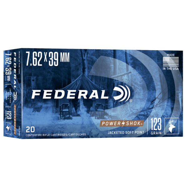Federal Premium Power-Shok 7.62x39mm Ammunition 123 Grain Jacketed Soft Point Box of 20