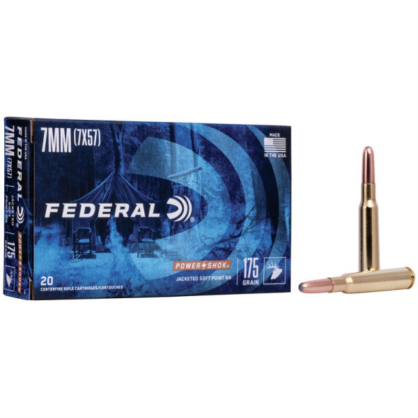 Federal Premium Power-Shok 7x57mm Mauser Ammunition 175 Grain Jacketed Soft Point Box of 20