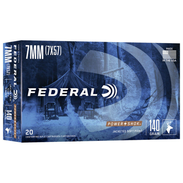 Federal Premium Power-Shok 7x57mm Mauser Ammunition 140 Grain Spire Point Box of 20