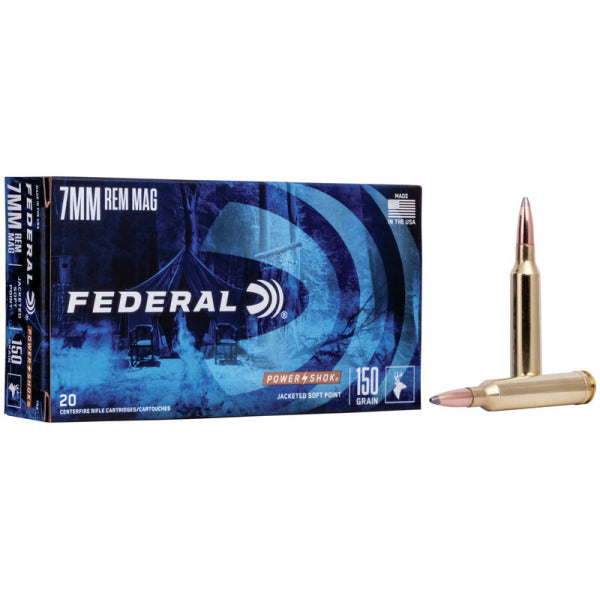 Federal Premium Power-Shok 7mm Remington Magnum Ammunition 150 Grain Jacketed Soft Point Box of 20