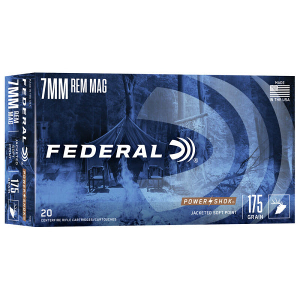 Federal Premium Power-Shok 7mm Remington Magnum Ammunition 175 Grain Jacketed Soft Point Box of 20