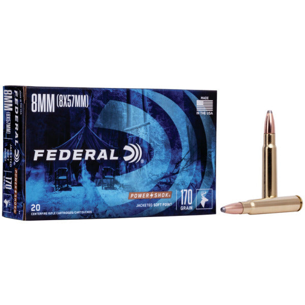 Federal Premium Power-Shok 8x57mm Mauser Ammunition 170 Grain Spire Point Box of 20