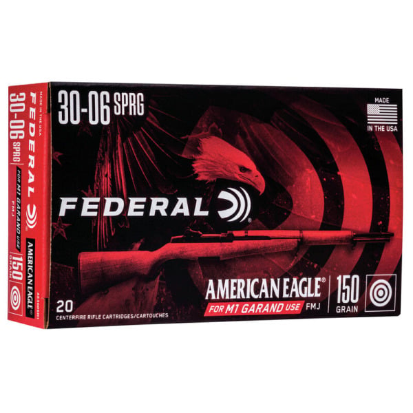 Federal Premium American Eagle M1 Garand 30-06 Springfield Ammunition 150 Grain Full Metal Jacket Box of 20