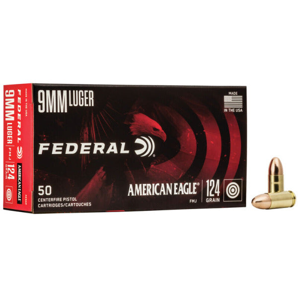 Federal Premium American Eagle 9mm Luger Ammunition 124 Grain Full Metal Jacket Box of 50