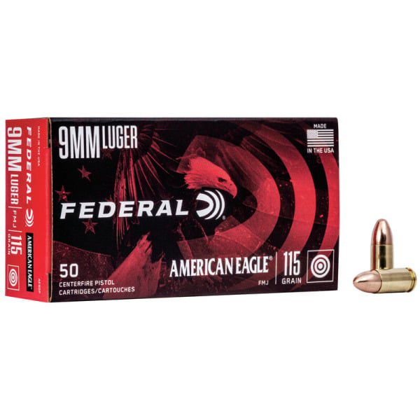 Federal Premium American Eagle 9mm Luger Ammunition 115 Grain Full Metal Jacket Box of 50