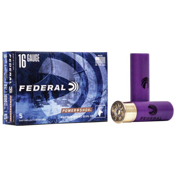 Federal Premium Power-Shok 16 Gauge Ammunition 2-3/4" 7/8 oz 1600 fps Rifled Slug Box of 5