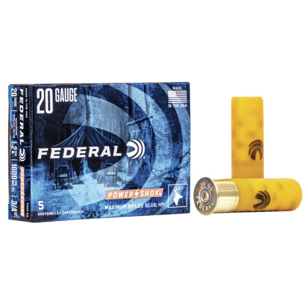 Federal Premium Power-Shok 20 Gauge Ammunition 2-3/4" 3/4 oz 1600 fps Rifled Slug Box of 5