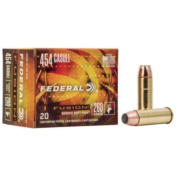 Federal Premium Fusion 454 Casull Ammunition 260 Grain Bonded Jacketed Soft Point Box of 20