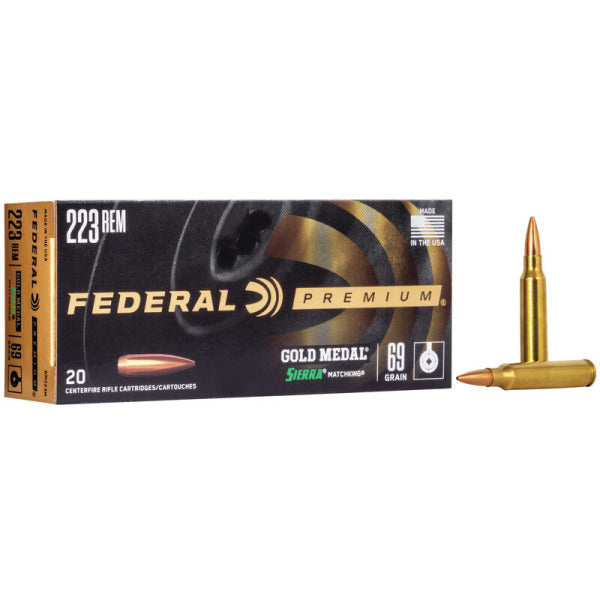 Federal Premium Gold Medal 223 Remington Ammunition 69 Grain Sierra Matchking Boat Tail Hollow Point Box of 20
