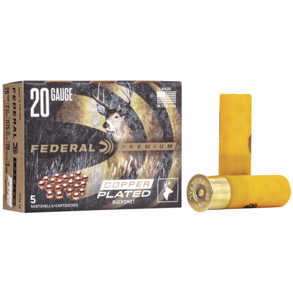 Federal Premium Copper Plated 20 Gauge Ammunition 2-3/4" #3 1-1/8 oz 1175 fps Buckshot Box of 5