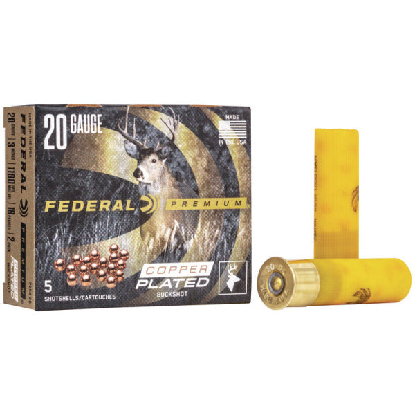Federal Premium Copper Plated 20 Gauge Ammunition 3" #2 1-1/4 oz 1100 fps Buckshot Box of 5
