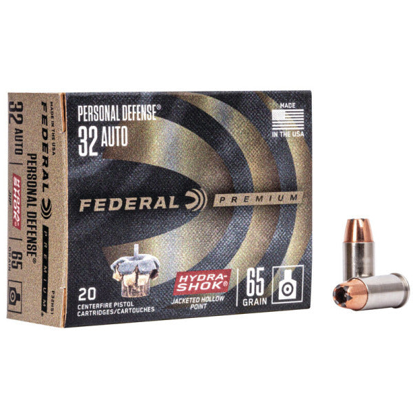 Federal Premium Personal Defense 32 ACP Ammunition 65 Grain Jacketed Hollow Point Box of 20