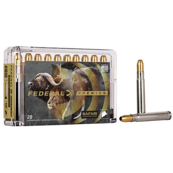 Federal Premium Safari 416 Remington Magnum Ammunition 400 Grain Trophy Bonded Sledgehammer Solid Box of 20