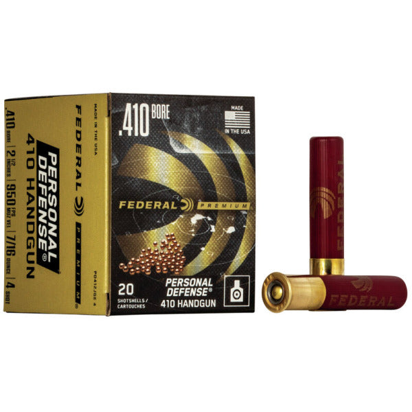 Federal Premium Personal Defense 410 Bore Ammunition 2-1/2" #4 7/16 oz 950 fps Plated Box of 20