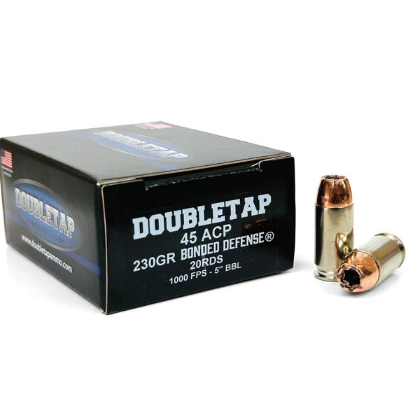 DoubleTap Bonded Defense 45 ACP Ammunition 230 Grain Jacketed Hollow Point Box of 20