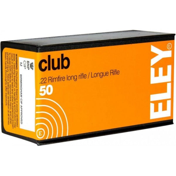 Eley Club 22 Long Rifle Ammunition 40 Grain Lead Round Nose Box of 50