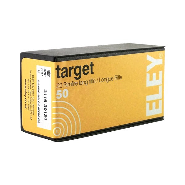 Eley Target 22 Long Rifle Ammunition 40 Grain Lead Round Nose Box of 50
