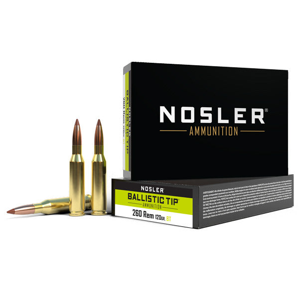Nosler Ballistic Tip 260 Remington Ammunition 120 Grain Polymer Tip Box of 20