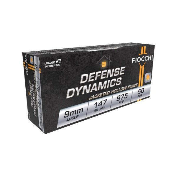 Fiocchi Defense Dynamics 9mm Luger Ammunition 147 Grain Jacketed Hollow Point Box of 50