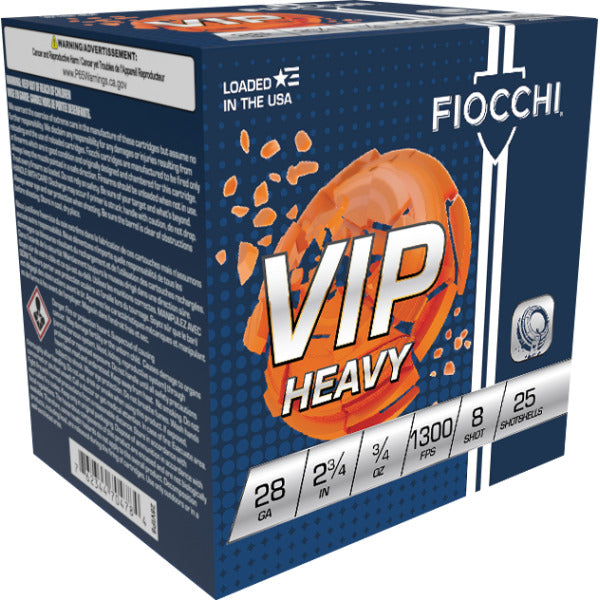 Fiocchi VIP Heavy 28 Gauge Ammunition 2-3/4" #8 3/4 oz 1300 fps Box of 25
