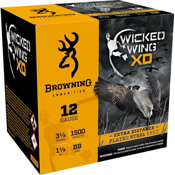 Browning Wicked Wing XD 12 Gauge Ammunition 3-1/2" #BB 1-1/2 oz 1500 fps Plated Steel Box of 25