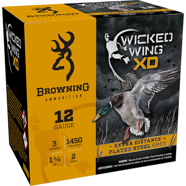 Browning Wicked Wing XD 12 Gauge Ammunition 3" #2 1-1/4 oz 1450 fps Plated Steel Box of 25