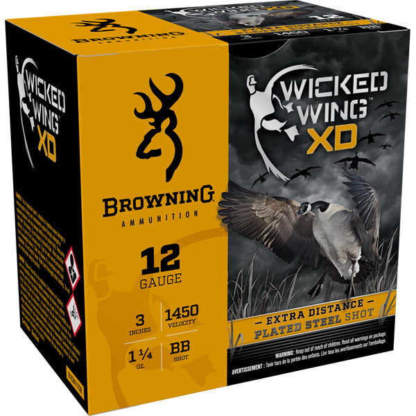 Browning Wicked Wing XD 12 Gauge Ammunition 3" #BB 1-1/4 oz 1450 fps Plated Steel Box of 25