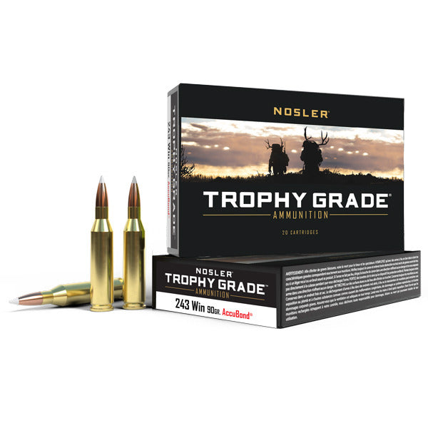 Nosler Trophy Grade 243 Winchester Ammunition 90 Grain AccuBond Polymer Tip Box of 20
