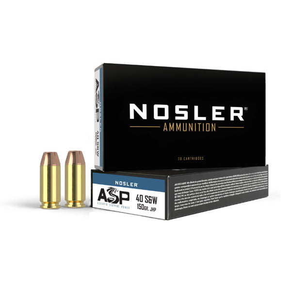 Nosler 40 S&W Ammunition 150 Grain ASP Jacketed Hollow Point Box of 50