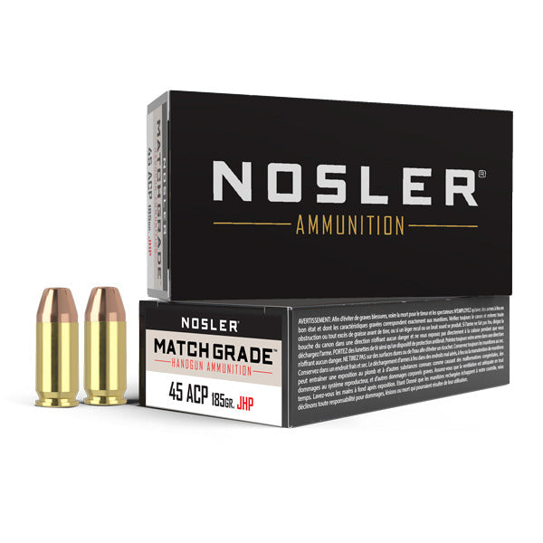 Nosler 45 ACP Ammunition 185 Grain ASP Jacketed Hollow Point Box of 50