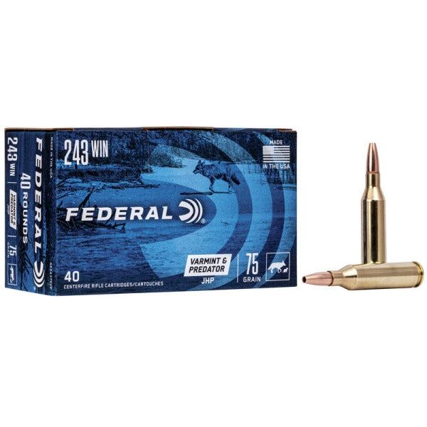 Federal Premium Varmint & Predator 243 Winchester Ammunition 75 Grain Jacketed Hollow Point Box of 40