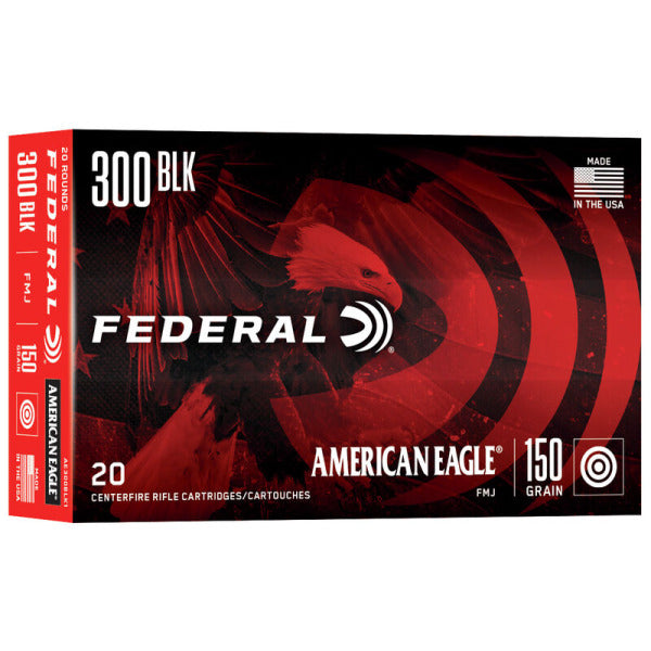 Federal Premium American Eagle 300 AAC Blackout (7.62x35mm) Ammunition 150 Grain Full Metal Jacket Box of 20