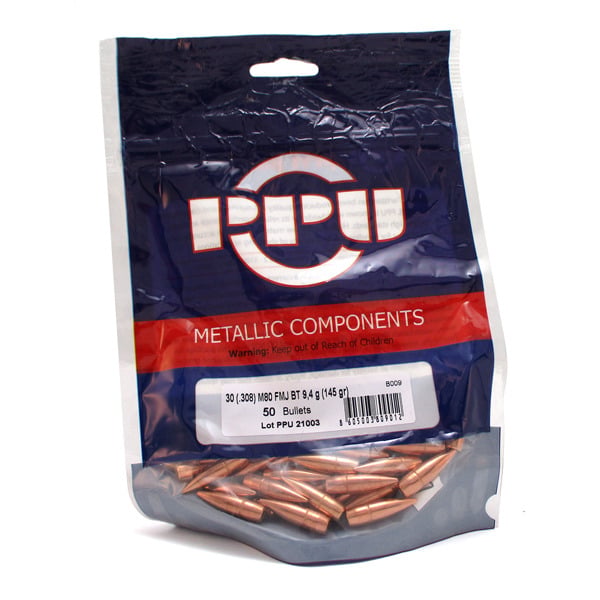 Prvi Partizan 30 Caliber (.308 Diameter) Bullets 145 grain Full Metal Jacket Bag of 50