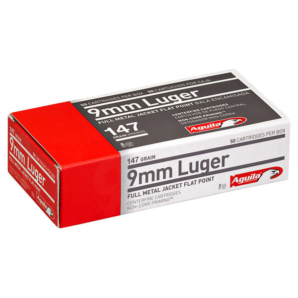 Aguila 9mm Luger Ammunition 147 Grain Jacketed Flat Nose Box of 50