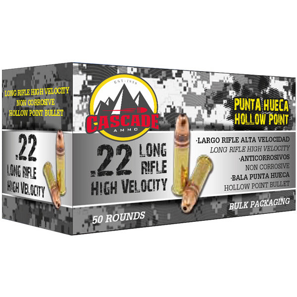 Cascade 22 Long Rifle Ammunition 37 Grain Plated Hollow Point Box of 50