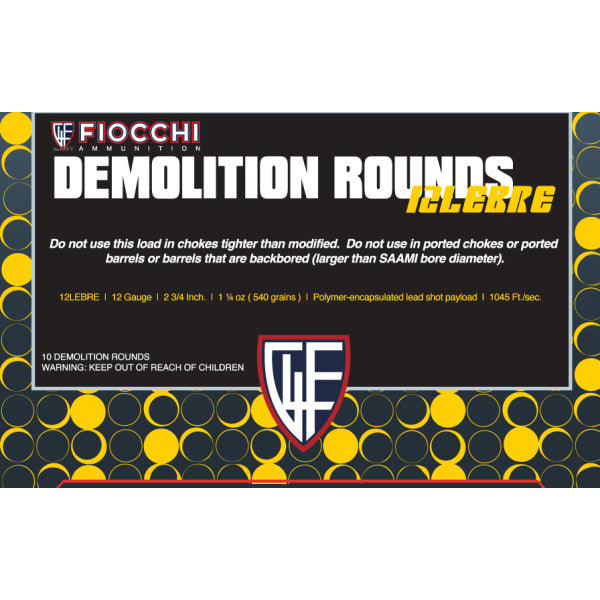 Fiocchi Demolition 12 Gauge Ammunition 2-3/4" 1 oz 1045 fps Breaching Slug Box of 10