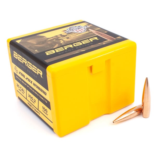 Berger 200.2x Hybrid Target 30 Caliber (.308 Diameter) Bullets 200 grain Boat Tail Hollow Point Box of 100