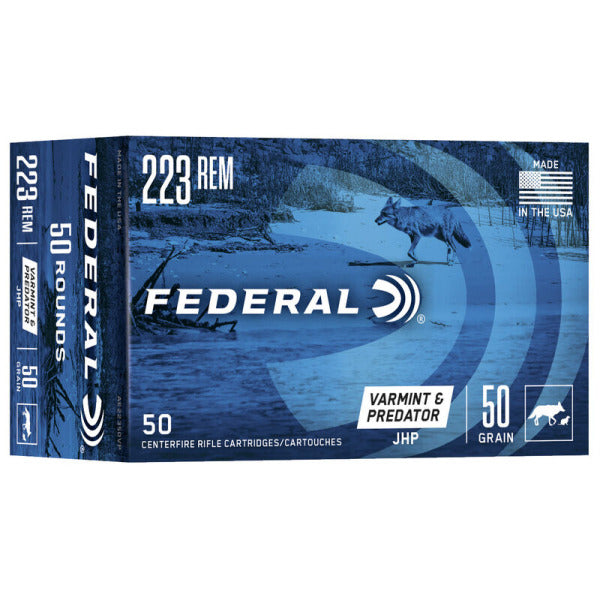 Federal Premium Varmint & Predator 223 Remington Ammunition 50 Grain Jacketed Hollow Point Box of 50
