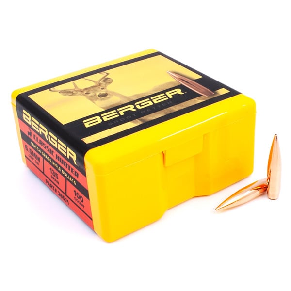 Berger Classic Hunter 264 Caliber, 6.5mm (.264 Diameter) Bullets 135 grain Boat Tail Hollow Point Box of 100