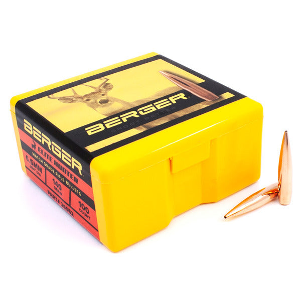 Berger Elite Hunter 264 Caliber, 6.5mm (.264 Diameter) Bullets 140 grain Boat Tail Hollow Point Box of 100