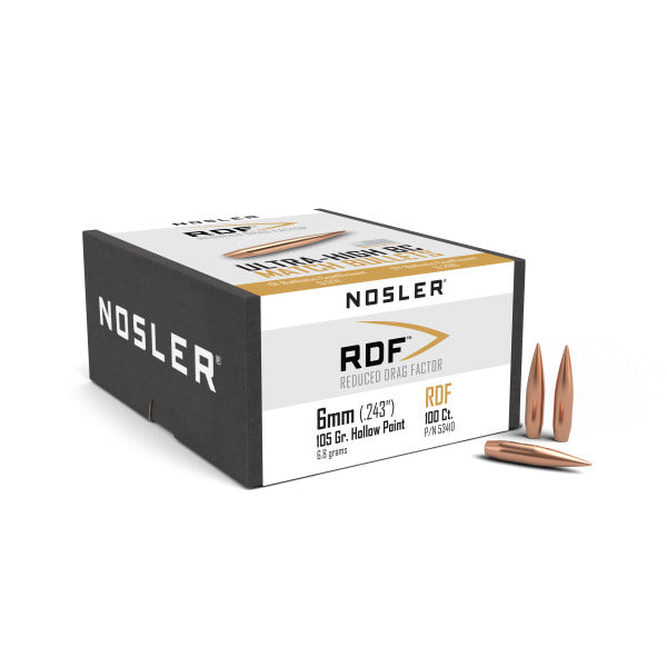 Nosler RDF 243 Caliber, 6mm (.243 Diameter) Bullets 105 grain Boat Tail Hollow Point Box of 100
